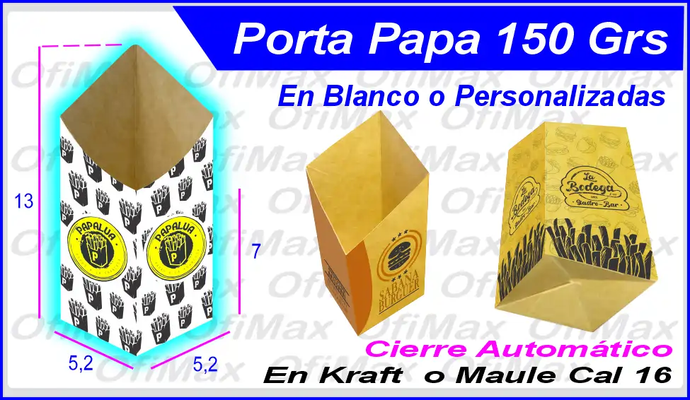 cajas para domicilios de papas fritas de 150 grs, Bogota, colombia
